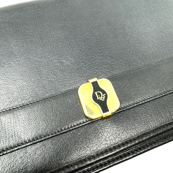 Vintage Christian Dior Black Leather Shoulder Bag – Gold Hardware, Convertible S - Picture 10 of 10